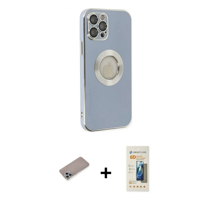 MARSİLYAN™- iPhone 12 Pro Kılıf İz Form Serisi - Siyah 6D Mat Seramik Hayalet Nano Ekran Koruyucu + Shine Kamera Lens Koruma Cam - SABE
