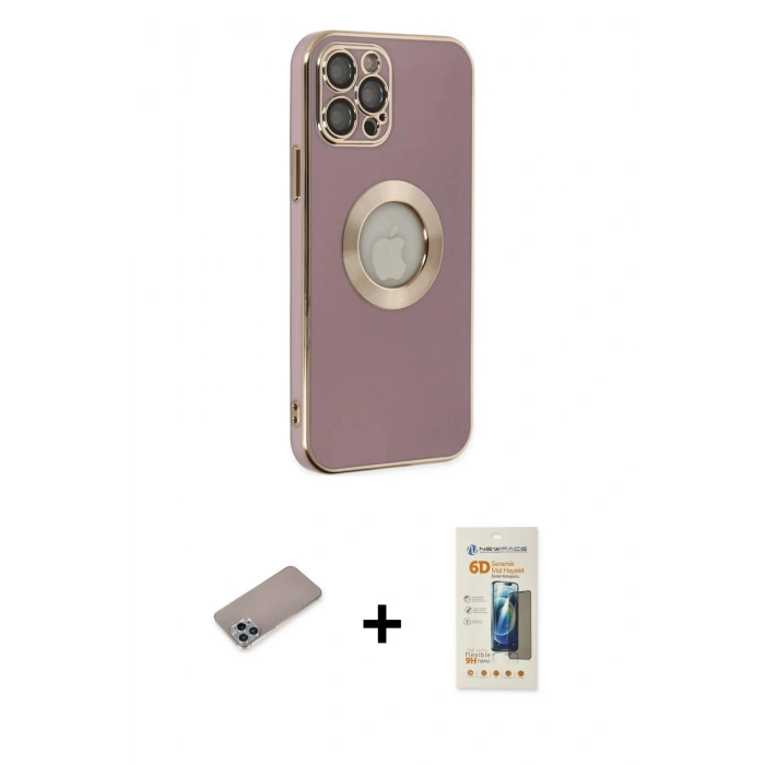 MARSİLYAN™- iPhone 12 Pro Kılıf İz Form Serisi - Siyah 6D Mat Seramik Hayalet Nano Ekran Koruyucu + Shine Kamera Lens Koruma Cam - SABE