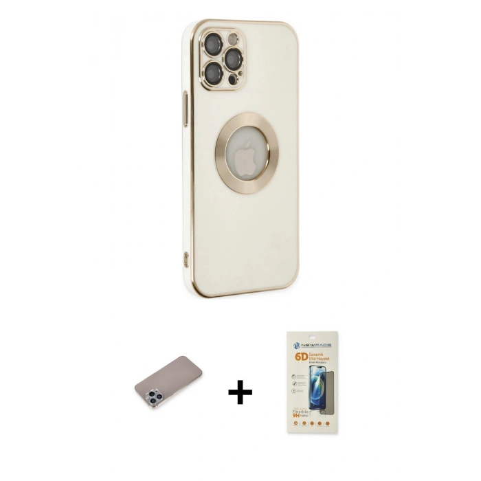 MARSİLYAN™- iPhone 12 Pro Kılıf İz Form Serisi - Siyah 6D Mat Seramik Hayalet Nano Ekran Koruyucu + Shine Kamera Lens Koruma Cam - SABE