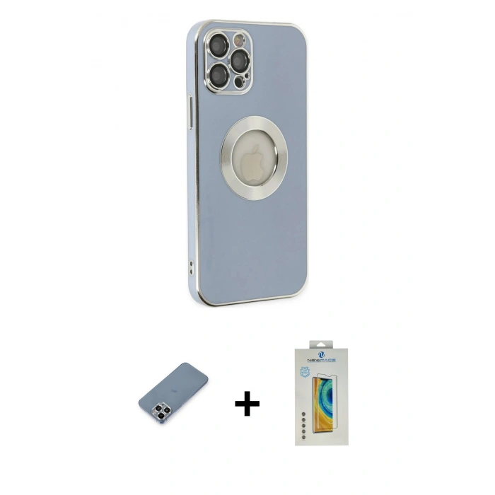 MARSİLYAN™- iPhone 12 Pro Kılıf İz Form Serisi - Siyah Polymer Nano Ekran Koruyucu + Metal Kamera Lens Koruma Cam - GS
