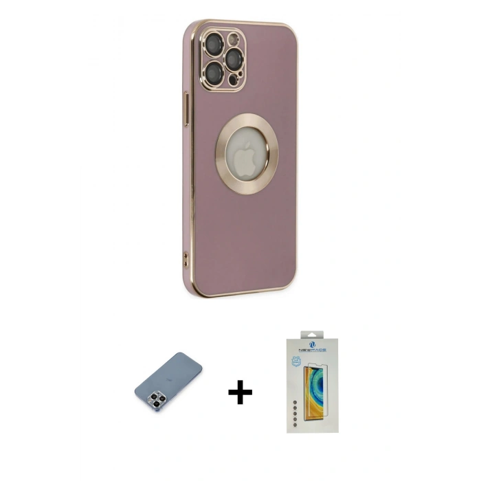 MARSİLYAN™- iPhone 12 Pro Kılıf İz Form Serisi - Siyah Polymer Nano Ekran Koruyucu + Metal Kamera Lens Koruma Cam - GS
