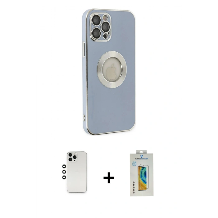MARSİLYAN™- iPhone 12 Pro Kılıf İz Form Serisi - Siyah Polymer Nano Ekran Koruyucu + Shine Kamera Lens - GS