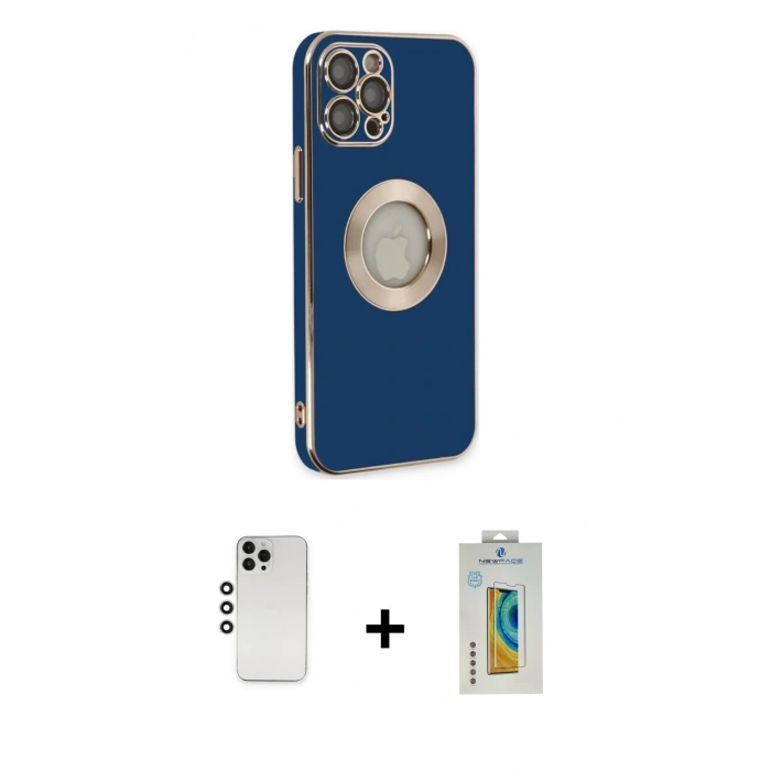 MARSİLYAN™- iPhone 12 Pro Kılıf İz Form Serisi - Siyah Polymer Nano Ekran Koruyucu + Shine Kamera Lens - GS