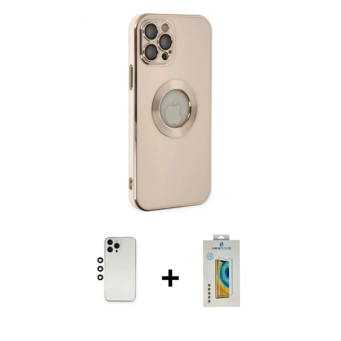 MARSİLYAN™- iPhone 12 Pro Kılıf İz Form Serisi - Siyah Polymer Nano Ekran Koruyucu + Shine Kamera Lens - GS