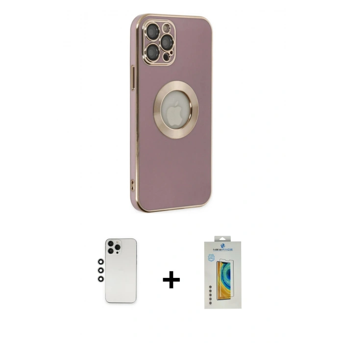 MARSİLYAN™- iPhone 12 Pro Kılıf İz Form Serisi - Siyah Polymer Nano Ekran Koruyucu + Shine Kamera Lens - GS