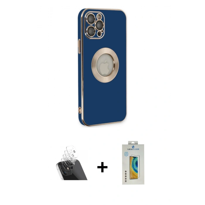 MARSİLYAN™- iPhone 12 Pro Kılıf İz Form Serisi - Siyah Polymer Nano Ekran Koruyucu + Kamera Lens Koruma Cam - SF