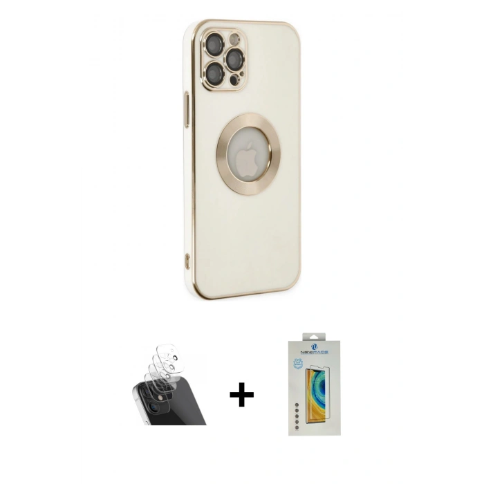 MARSİLYAN™- iPhone 12 Pro Kılıf İz Form Serisi - Siyah Polymer Nano Ekran Koruyucu + Kamera Lens Koruma Cam - SF