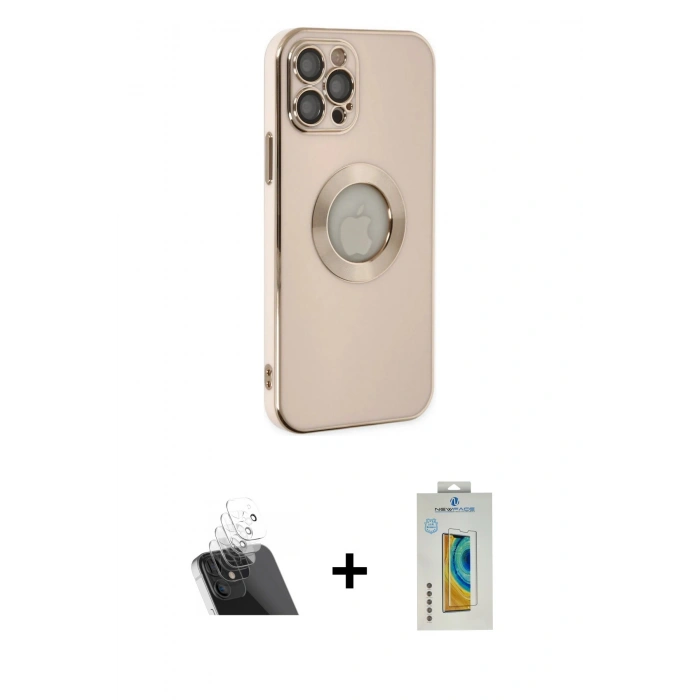 MARSİLYAN™- iPhone 12 Pro Kılıf İz Form Serisi - Siyah Polymer Nano Ekran Koruyucu + Kamera Lens Koruma Cam - SF