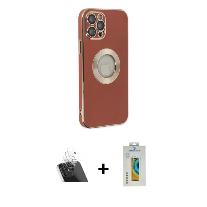 MARSİLYAN™- iPhone 12 Pro Kılıf İz Form Serisi - Siyah Polymer Nano Ekran Koruyucu + Kamera Lens Koruma Cam - SF