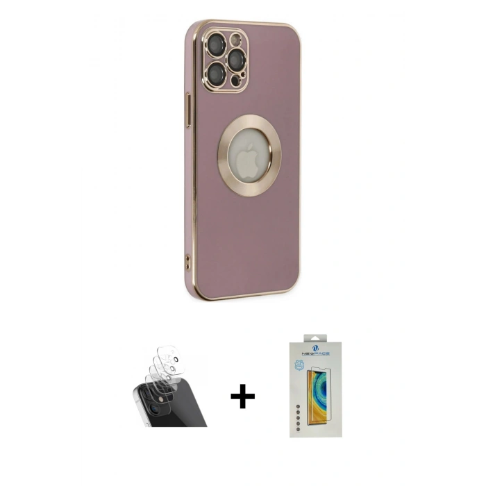 MARSİLYAN™- iPhone 12 Pro Kılıf İz Form Serisi - Siyah Polymer Nano Ekran Koruyucu + Kamera Lens Koruma Cam - SF