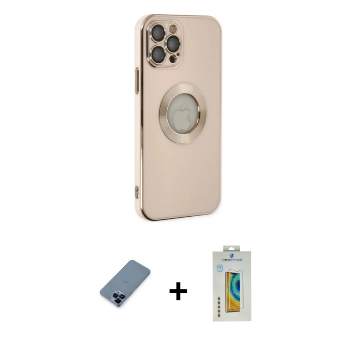MARSİLYAN™- iPhone 12 Pro Kılıf İz Form Serisi - Siyah Polymer Nano Ekran Koruyucu + Metal Kamera Lens Koruma Cam - MI