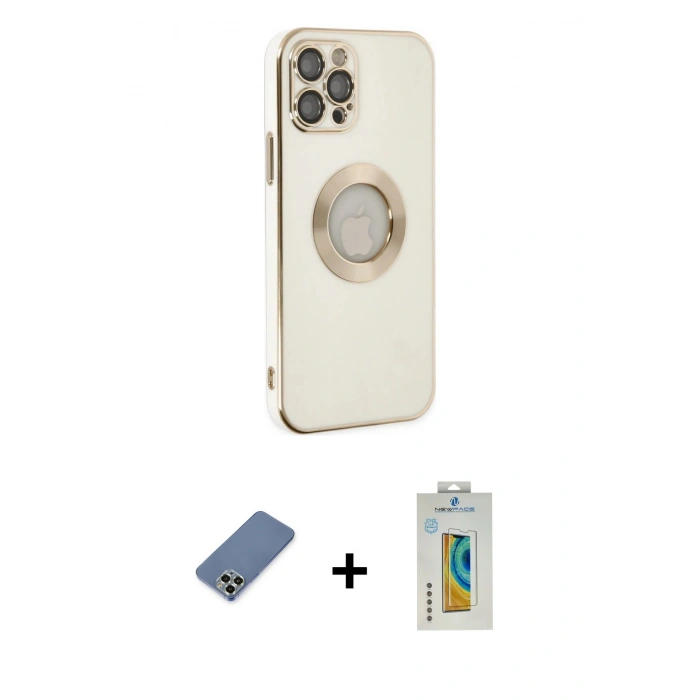 MARSİLYAN™- iPhone 12 Pro Kılıf İz Form Serisi - Siyah Polymer Nano Ekran Koruyucu + Metal Kamera Lens Koruma Cam - AKYL