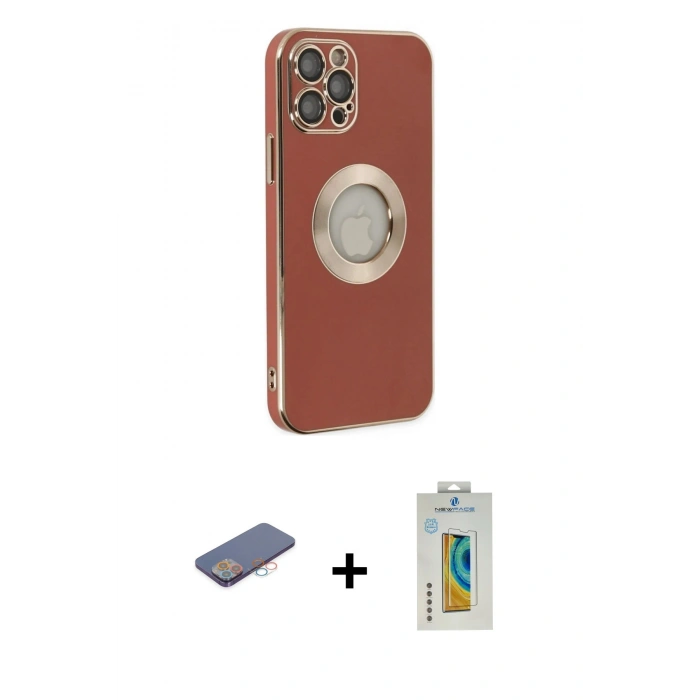 MARSİLYAN™- iPhone 12 Pro Kılıf İz Form Serisi - Siyah Polymer Nano Ekran Koruyucu + Renkli Kamera Lens Koruma Cam - PE