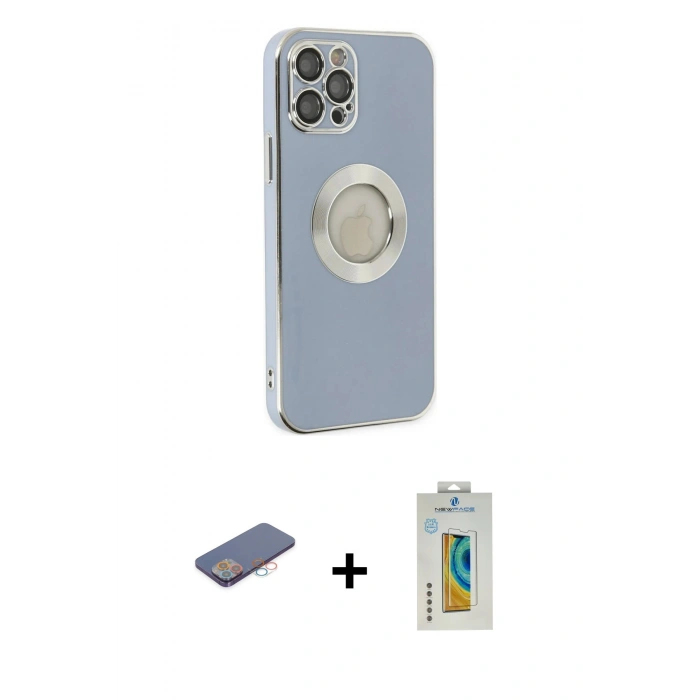 MARSİLYAN™- iPhone 12 Pro Kılıf İz Form Serisi - Siyah Polymer Nano Ekran Koruyucu + Renkli Kamera Lens Koruma Cam - PE