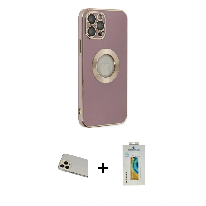 MARSİLYAN™- iPhone 12 Pro Kılıf İz Form Serisi - Siyah Polymer Nano Ekran Koruyucu + Rainbow Kamera Lens Koruma Cam - GD