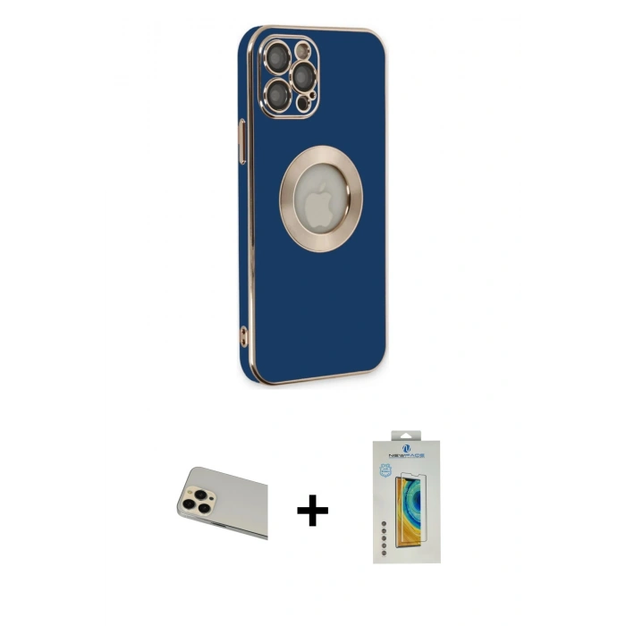 MARSİLYAN™- iPhone 12 Pro Kılıf İz Form Serisi - Siyah Polymer Nano Ekran Koruyucu + Rainbow Kamera Lens Koruma Cam - GD