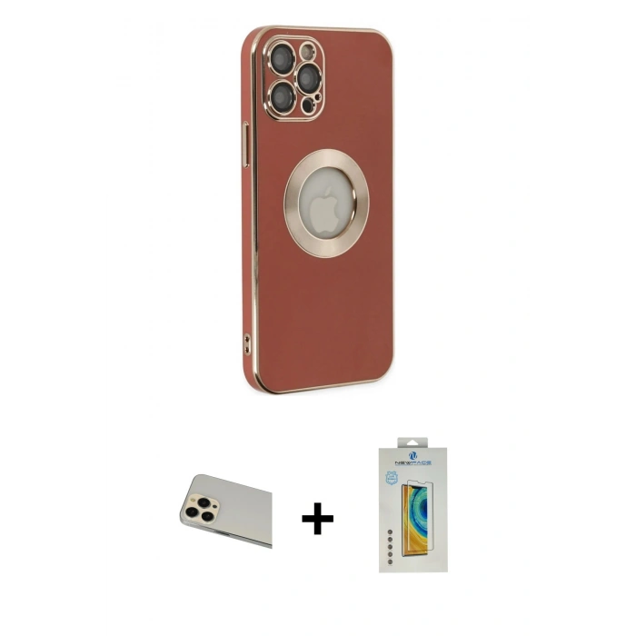 MARSİLYAN™- iPhone 12 Pro Kılıf İz Form Serisi - Siyah Polymer Nano Ekran Koruyucu + Rainbow Kamera Lens Koruma Cam - GD