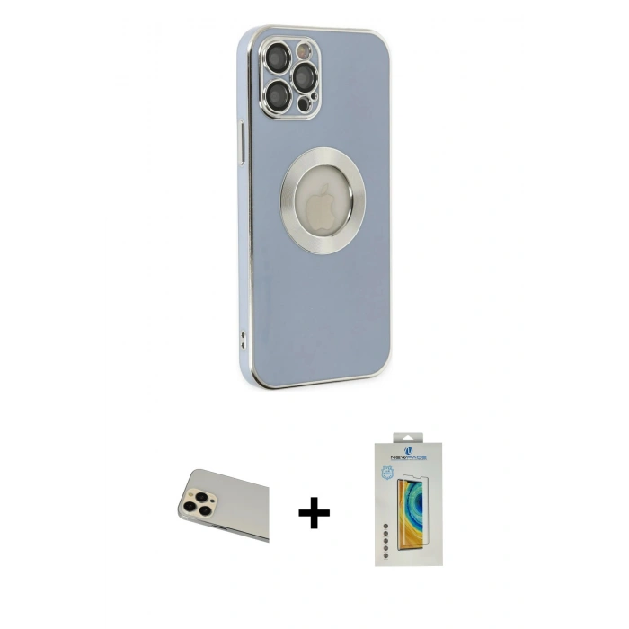 MARSİLYAN™- iPhone 12 Pro Kılıf İz Form Serisi - Siyah Polymer Nano Ekran Koruyucu + Rainbow Kamera Lens Koruma Cam - GD