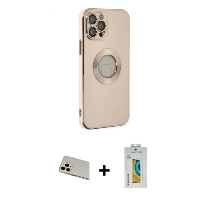 MARSİLYAN™- iPhone 12 Pro Kılıf İz Form Serisi - Siyah Polymer Nano Ekran Koruyucu + Rainbow Kamera Lens Koruma Cam - GD