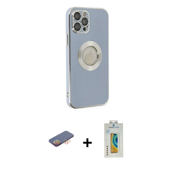 MARSİLYAN™- iPhone 12 Pro Kılıf İz Form Serisi - Siyah Polymer Nano Ekran Koruyucu + Renkli Kamera Lens Koruma Cam - TU