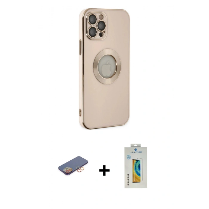MARSİLYAN™- iPhone 12 Pro Kılıf İz Form Serisi - Siyah Polymer Nano Ekran Koruyucu + Renkli Kamera Lens Koruma Cam - TU