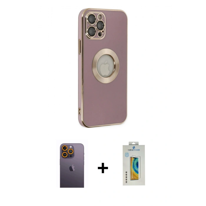 MARSİLYAN™- iPhone 12 Pro Kılıf İz Form Serisi - Siyah Polymer Nano Ekran Koruyucu + Neon Fosforlu Kamera Lens - SI