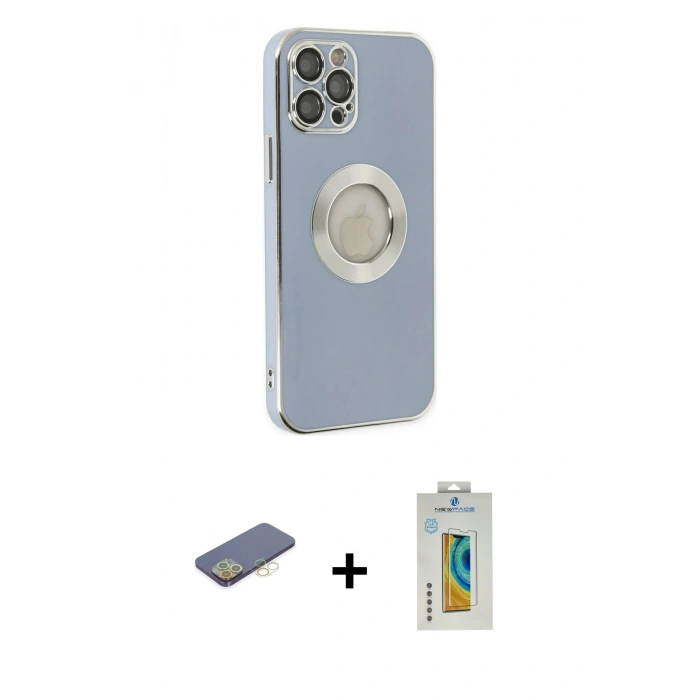 MARSİLYAN™- iPhone 12 Pro Kılıf İz Form Serisi - Siyah Polymer Nano Ekran Koruyucu + Renkli Kamera Lens Koruma Cam - SI