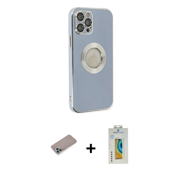 MARSİLYAN™- iPhone 12 Pro Kılıf İz Form Serisi - Siyah Polymer Nano Ekran Koruyucu + Shine Kamera Lens Koruma Cam - SABE