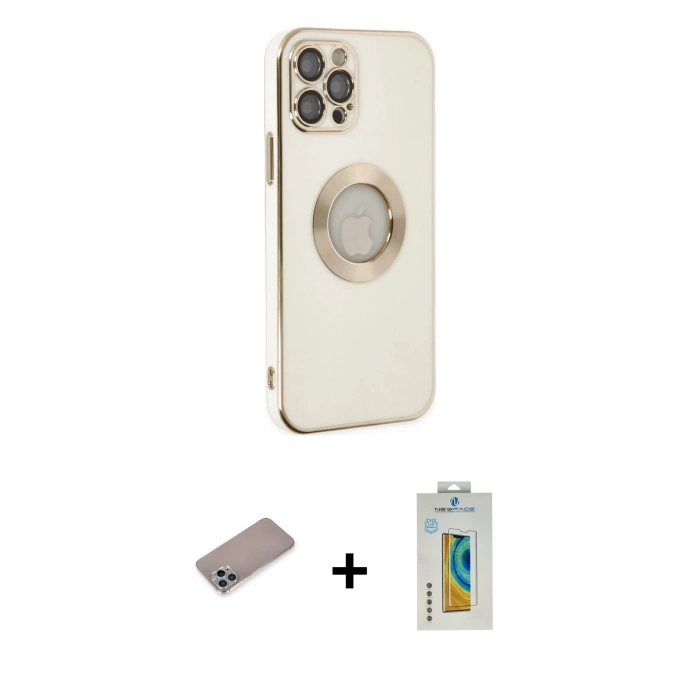 MARSİLYAN™- iPhone 12 Pro Kılıf İz Form Serisi - Siyah Polymer Nano Ekran Koruyucu + Shine Kamera Lens Koruma Cam - SABE