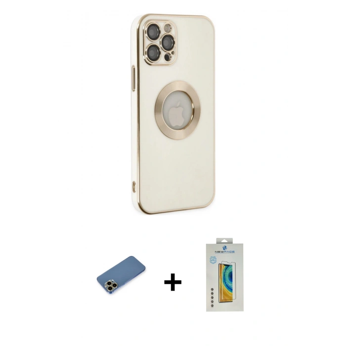 MARSİLYAN™- iPhone 12 Pro Kılıf İz Form Serisi - Siyah Polymer Nano Ekran Koruyucu + Shine Kamera Lens Koruma Cam - GD