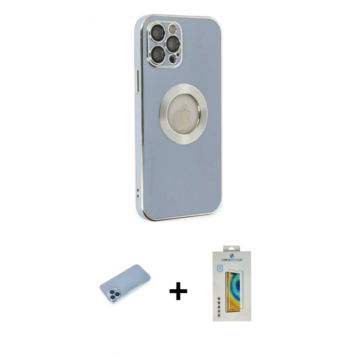 MARSİLYAN™- iPhone 12 Pro Kılıf İz Form Serisi - Siyah Polymer Nano Ekran Koruyucu + Shine Kamera Lens Koruma Cam - MI