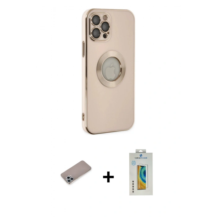 MARSİLYAN™- iPhone 12 Pro Kılıf İz Form Serisi - Siyah Polymer Nano Ekran Koruyucu + Shine Kamera Lens Koruma Cam - SABE
