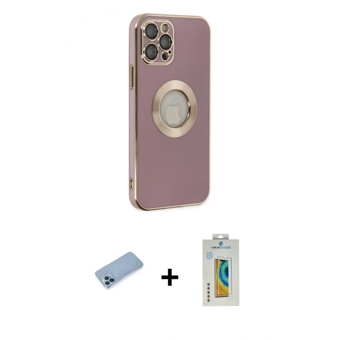 MARSİLYAN™- iPhone 12 Pro Kılıf İz Form Serisi - Siyah Polymer Nano Ekran Koruyucu + Shine Kamera Lens Koruma Cam - MI