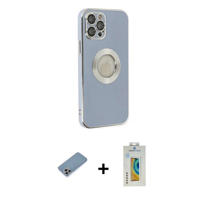 MARSİLYAN™- iPhone 12 Pro Kılıf İz Form Serisi - Siyah Polymer Nano Ekran Koruyucu + Shine Kamera Lens Koruma Cam - GI
