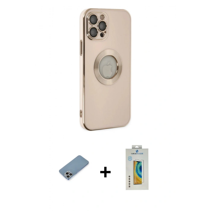 MARSİLYAN™- iPhone 12 Pro Kılıf İz Form Serisi - Siyah Polymer Nano Ekran Koruyucu + Shine Kamera Lens Koruma Cam - GI