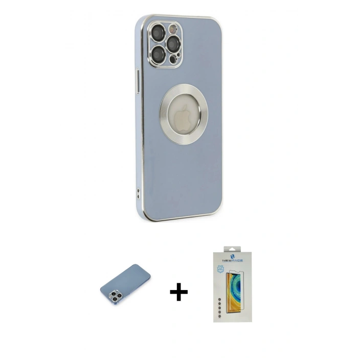 MARSİLYAN™- iPhone 12 Pro Kılıf İz Form Serisi - Siyah Polymer Nano Ekran Koruyucu + Shine Kamera Lens Koruma Cam - GS