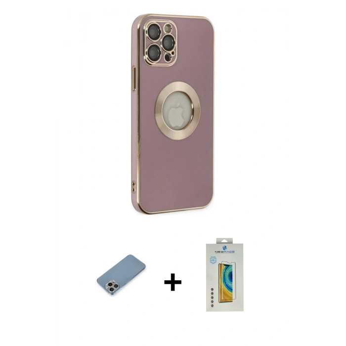 MARSİLYAN™- iPhone 12 Pro Kılıf İz Form Serisi - Siyah Polymer Nano Ekran Koruyucu + Shine Kamera Lens Koruma Cam - GI