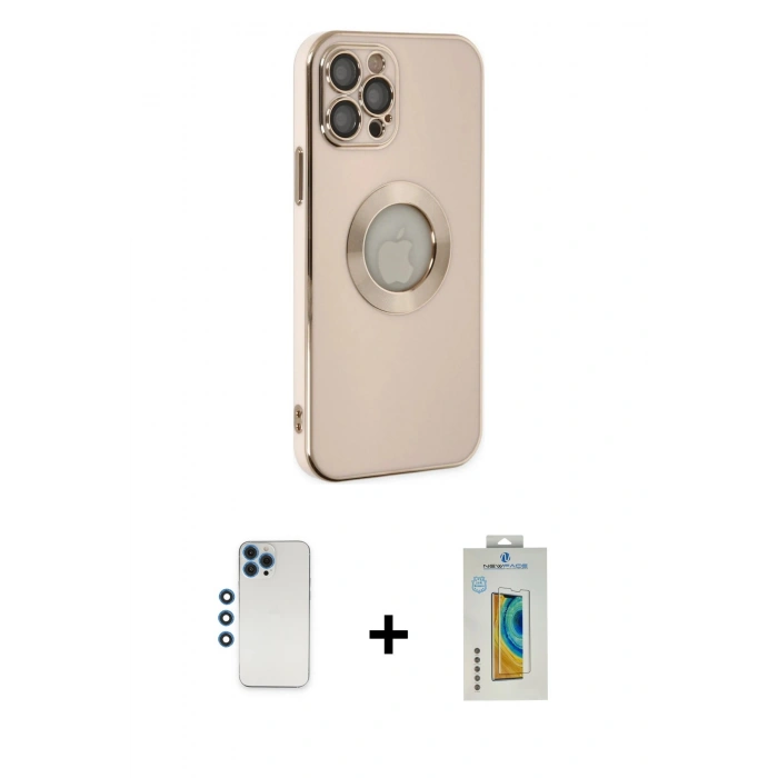 MARSİLYAN™- iPhone 12 Pro Kılıf İz Form Serisi - Siyah Polymer Nano Ekran Koruyucu + Shine Kamera Lens - MI