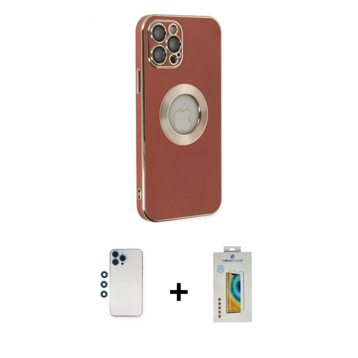 MARSİLYAN™- iPhone 12 Pro Kılıf İz Form Serisi - Siyah Polymer Nano Ekran Koruyucu + Shine Kamera Lens - MI