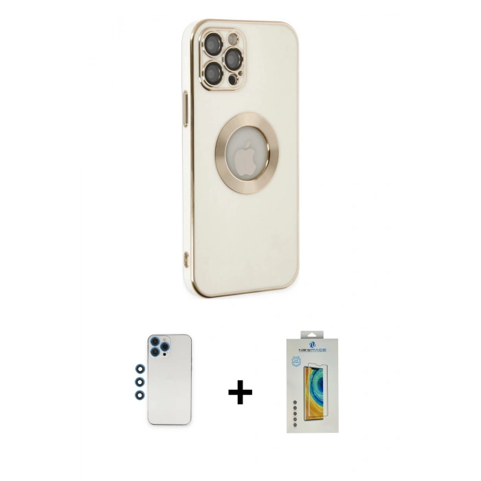 MARSİLYAN™- iPhone 12 Pro Kılıf İz Form Serisi - Siyah Polymer Nano Ekran Koruyucu + Shine Kamera Lens - MI
