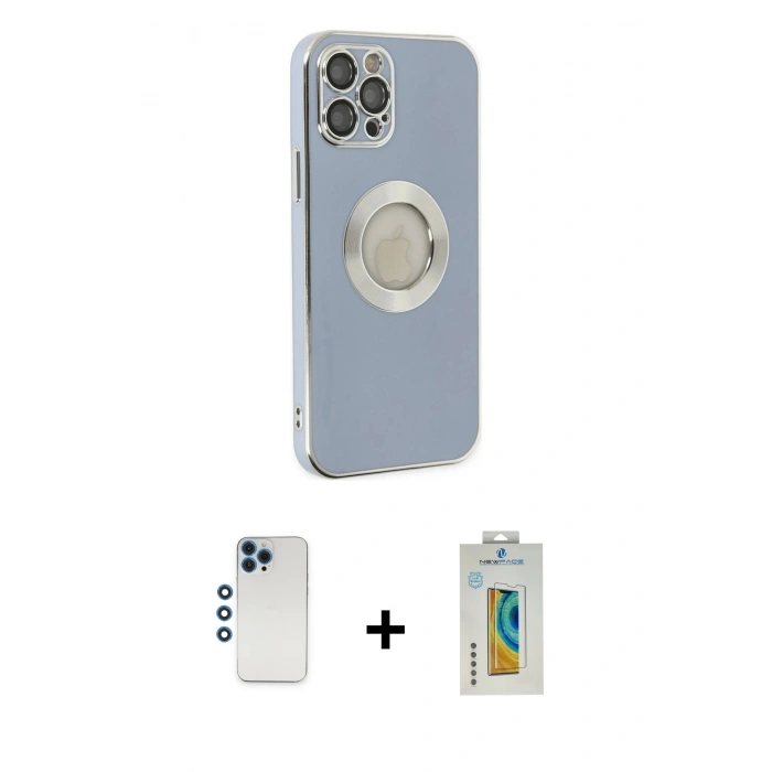 MARSİLYAN™- iPhone 12 Pro Kılıf İz Form Serisi - Siyah Polymer Nano Ekran Koruyucu + Shine Kamera Lens - MI