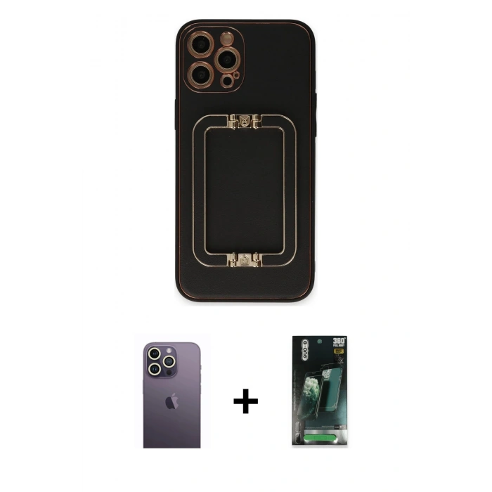 MARSİLYAN™- iPhone 12 Pro Kılıf Kozmos Minimal Prime - Şeffaf 360 Full Body Arka Koruyucu + Neon Fosforlu Kamera Lens - BZ