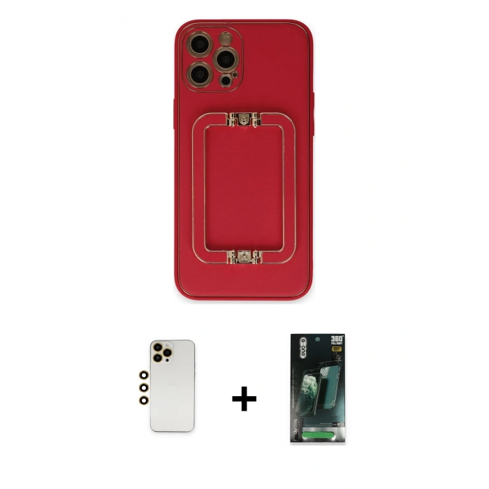 MARSİLYAN™- iPhone 12 Pro Kılıf Kozmos Minimal Prime - Şeffaf 360 Full Body Arka Koruyucu + Shine Kamera Lens - GD