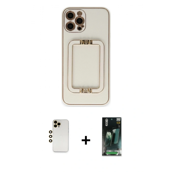 MARSİLYAN™- iPhone 12 Pro Kılıf Kozmos Minimal Prime - Şeffaf 360 Full Body Arka Koruyucu + Shine Kamera Lens - GD