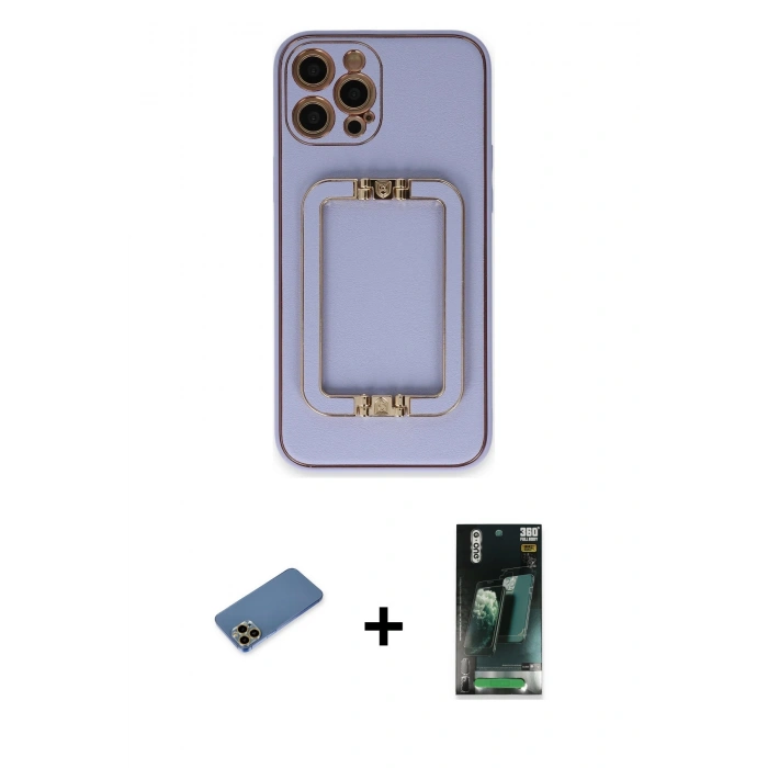 MARSİLYAN™- iPhone 12 Pro Kılıf Kozmos Minimal Prime - Şeffaf 360 Full Body Arka Koruyucu + Shine Kamera Lens Koruma Cam - GD