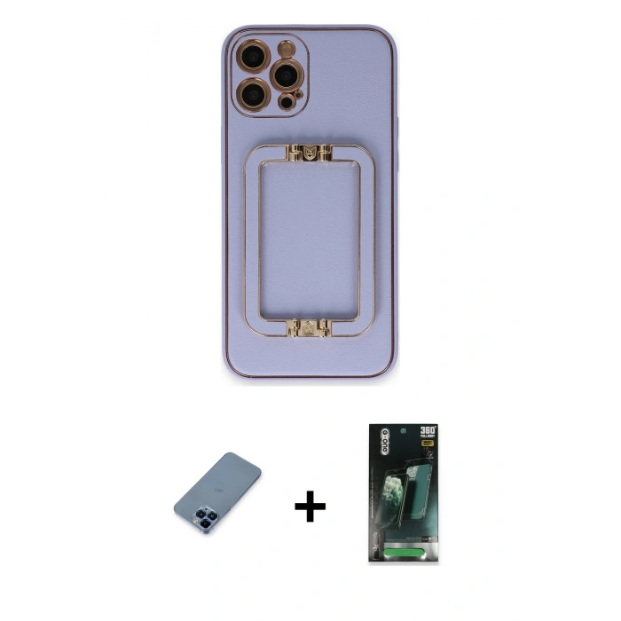 MARSİLYAN™- iPhone 12 Pro Kılıf Kozmos Minimal Prime - Şeffaf 360 Full Body Arka Koruyucu + Metal Kamera Lens Koruma Cam - MI