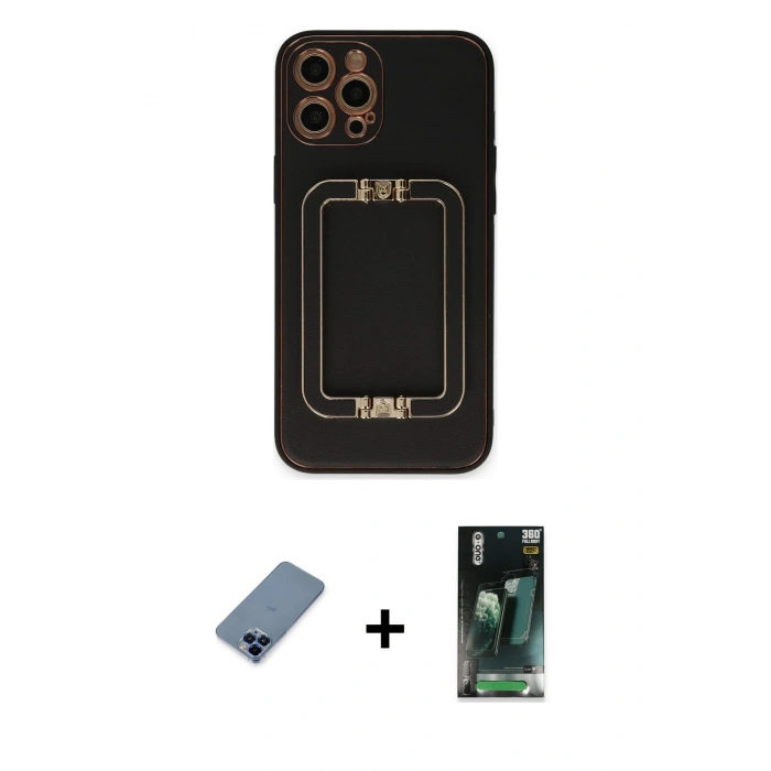 MARSİLYAN™- iPhone 12 Pro Kılıf Kozmos Minimal Prime - Şeffaf 360 Full Body Arka Koruyucu + Metal Kamera Lens Koruma Cam - MI