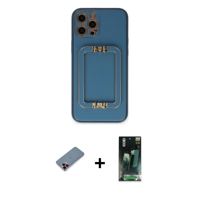 MARSİLYAN™- iPhone 12 Pro Kılıf Kozmos Minimal Prime - Şeffaf 360 Full Body Arka Koruyucu + Metal Kamera Lens Koruma Cam - KI