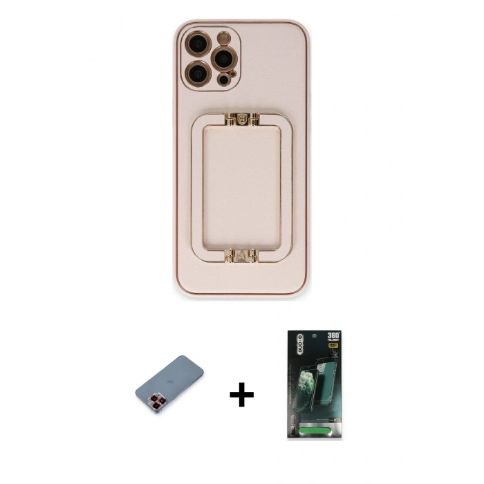 MARSİLYAN™- iPhone 12 Pro Kılıf Kozmos Minimal Prime - Şeffaf 360 Full Body Arka Koruyucu + Metal Kamera Lens Koruma Cam - KI