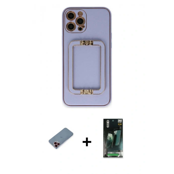 MARSİLYAN™- iPhone 12 Pro Kılıf Kozmos Minimal Prime - Şeffaf 360 Full Body Arka Koruyucu + Metal Kamera Lens Koruma Cam - KI